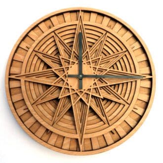 Wooden wall clock compass rose