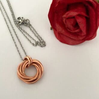 Hammered Pure Copper Seven or Nine Ring Mobius Necklace for 7th or 9th Anniversary Gift Idea.