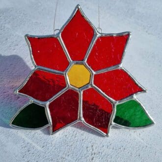 Stained Glass Christmas Poinsettia Suncatcher