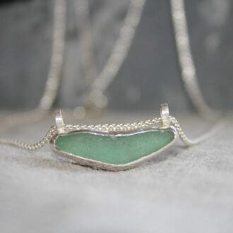 Teal Seaglass and Sterling Silver Pendant Necklace