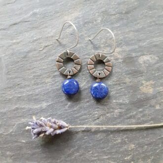 Copper Drop Earrings with Lapis Lazuli