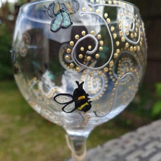 Hand-painted GIN glass 'Bees' 645ml