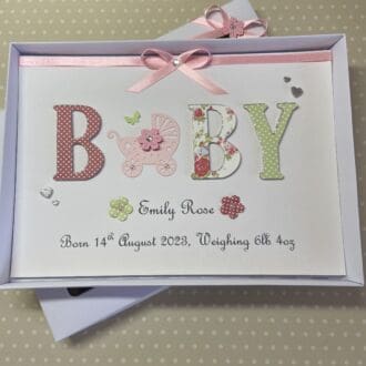 New Baby Girl Card Personalised Handmade Gift Boxed Keepsake Granddaughter Goddaughter Niece