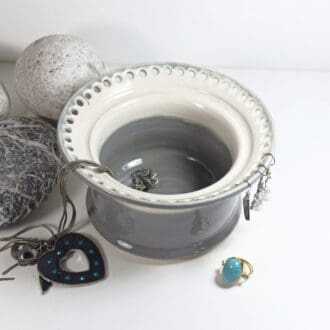 Pewter / Silver and White Ceramic Jewellery Earring Bowl
