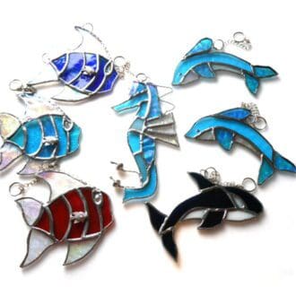 underwater stained glass suncatcher fish whale dolphin seahorse