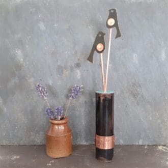Recycled copper bird ornament titled smashing pair