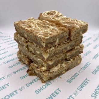 Caramel Fudge Blondies stack