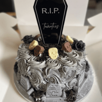 4mm ACRYLIC Cake topper coffin BLACK r.i.p. twenties rip thirties rip forties personalised birthday cake Gothic dark metal rock