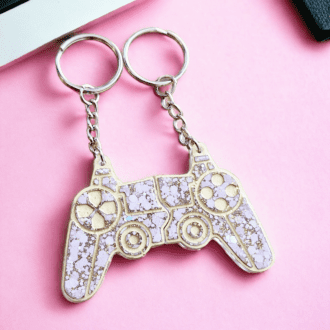 Gamer keyring- resin- purple- gold - pair