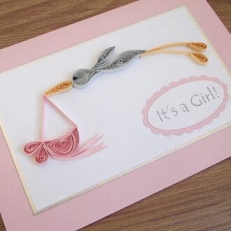 New baby congratulations card quilled stork