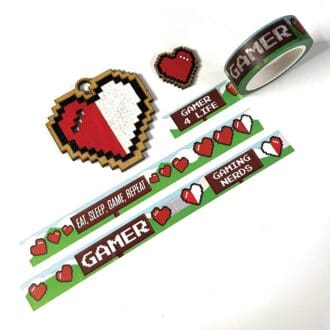 Video Game paper tape, 15mm width, 10m length, pixel hearts Japanese Washi tape