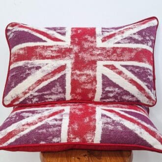 Union Jack, Funky Piped Woolen Cushion Cover In Purple And Red By Ambel Crafts