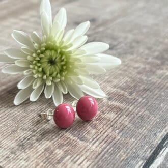 Rose Pink Stud Earrings, Fused Glass, Sterling Silver Pink Studs
