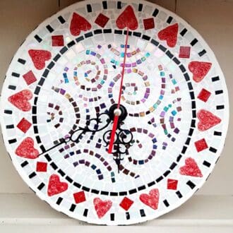 Red Ceramic Hearts Mosaic Clock Decorative Wall Hanging
