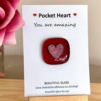Red glass heart pocket hug. You are amazing