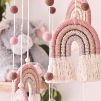 Macrame Rainbow Mobile with Pompoms