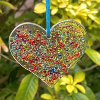 Handmade rainbow heart suncatcher for the garden