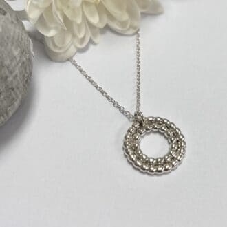 Silver circle necklace with beaded effect, handmade