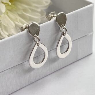 Handmade silver teardrop dangle earrings with stud back