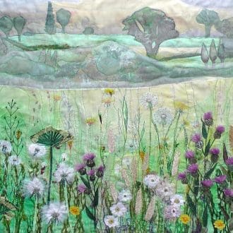 Original Art Wild flowers. Textile art tapestry