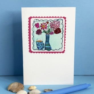 Time for tea -hygge card with flowers and tea lovely for a pick me up