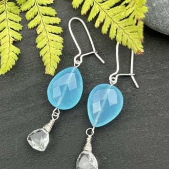 Blue Chalcedony and White Topaz Earrings