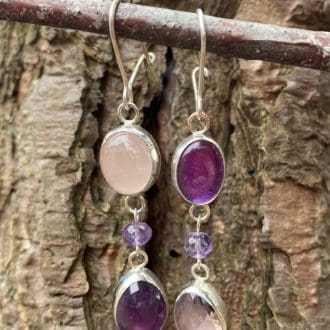 Amethyst and Rose Quarz Drop Earrings