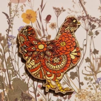 Wooden Chicken Needleminder with Zentangled design