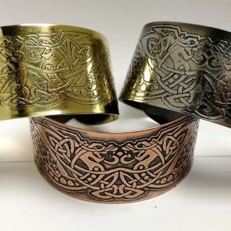 Etched Celtic Dragon Cuff: Steel, Brass & Copper Norse Bracelet