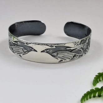 Oxidized Sterling Silver Raven Bangle - Slim or Extra Slim Cuff