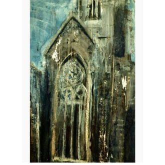 acrylic and gouache painting of Charles Cross Plymouth framed