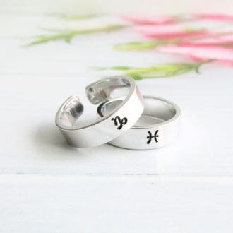 6mm wide aluminium cuff ring with a hand-stamped zodiac symbol on the front