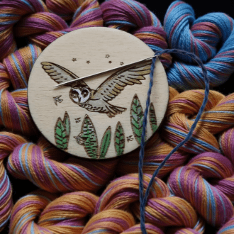 Wooden Needle Minder with Barn Owl Design