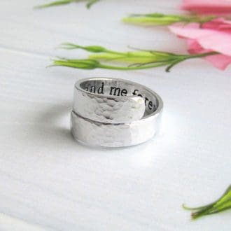6mm hammered texture aluminium wrap ring with a hand-stamped message inside