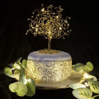 Personalised Wedding & Anniversary Cake Topper Keepsake - Gold Wire Crystal Tree