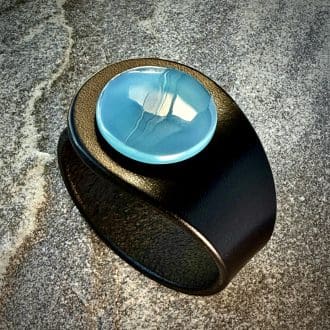 Natural Blue Paraiba Chalcedony Gemstone Leather Bracelet
