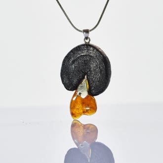 Baltic Amber Eucalyptus Wood Sterling Silver pendant necklace
