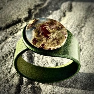 Leather cuff bracelet with a large Moss Agate centrepiece