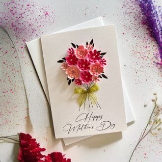 3D Floral Bouquet Greeting Card, Handmade Mother`s Day Card, Handcrafted Card for Mum, Custom Unique Card