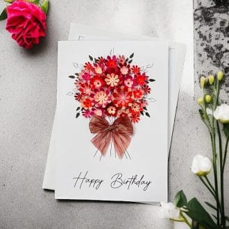 3D Floral Birthday Card A5 | Handmade Red Personalised Greeting Card