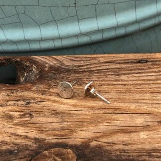 Bespoke recycled silver hammered round mini stud earrings made from your unwanted jewellery