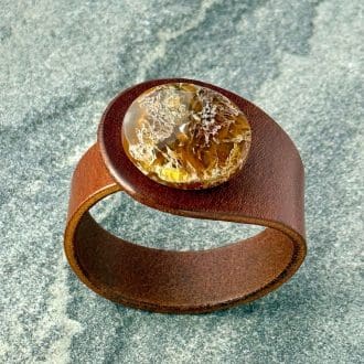 Lichen Moss Agate Leather Bracelet. Made by Freak Like Me in Bristol.