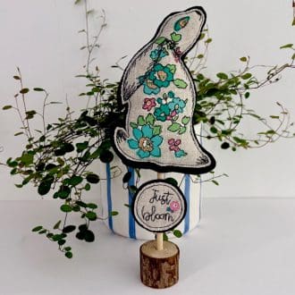 Blue and green liberty fabric moon gazing hare standing decoration
