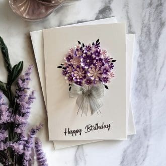 3D Floral Birthday Card A5 | Handmade Purple Personalised Greeting Card