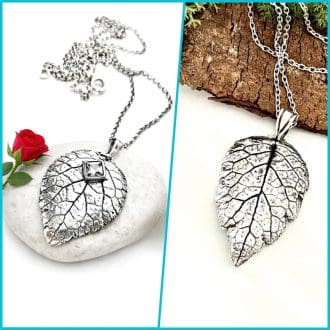 Handcrafted Fine Silver Leaf Pendant Necklace