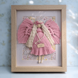 Macramé Angel in Frame - Pink