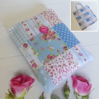Pink and Blue Patchwork Print Folding Shopping Bag with Pouch